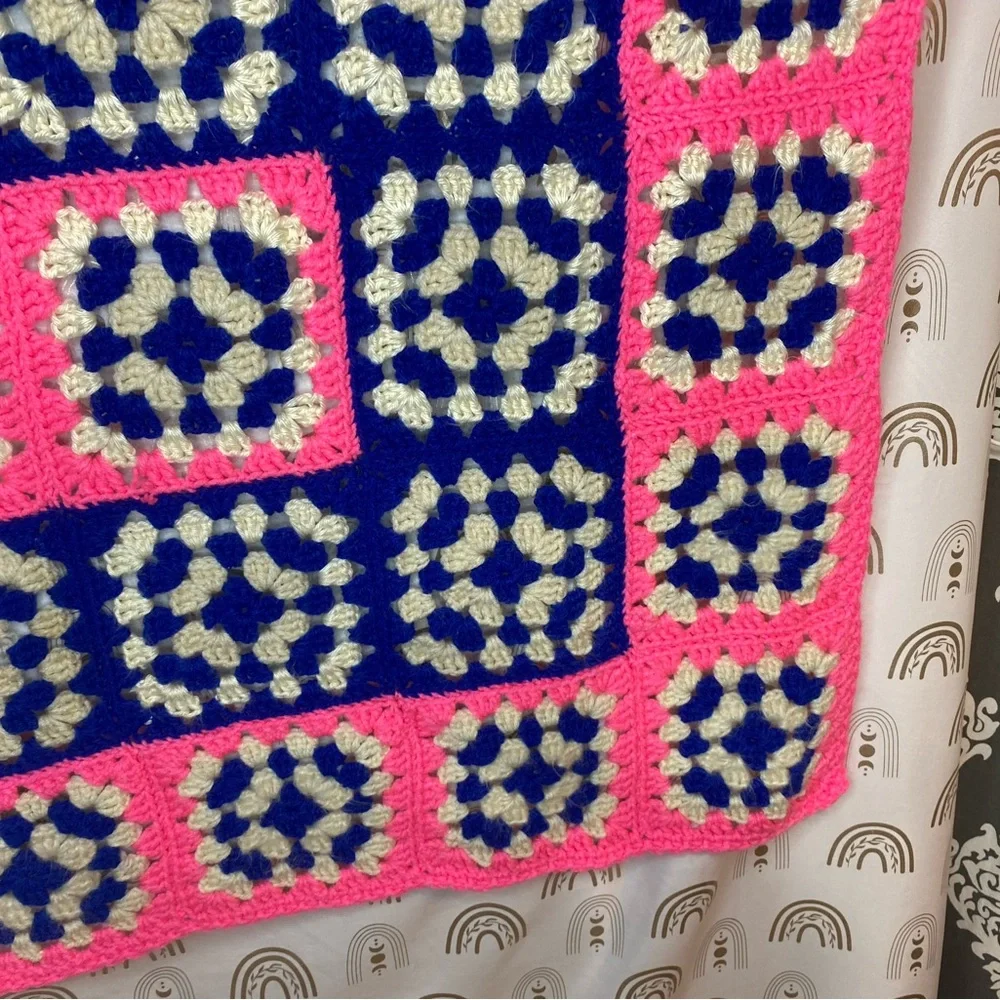 Handmade Pink and Blue Crochet Throw Blanket